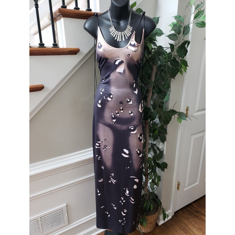 Cape Clique Women Black & Beige Polyester Strappy Long Maxi Raindrop Dress 12